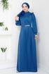 The Stone Detailed Hijab Evening dress 271DVL897-M Indigo - Thumbnail
