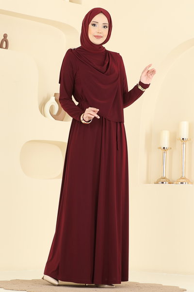 A.N.T. - Toka Detaylı Sandy Elbise 2455ANT466-MS Bordo - 425461