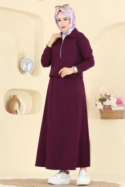 M.S.Z. - Tuniği Bağcıklı Modal Takım 2636MSZ1172-MS Mürdüm - 421695