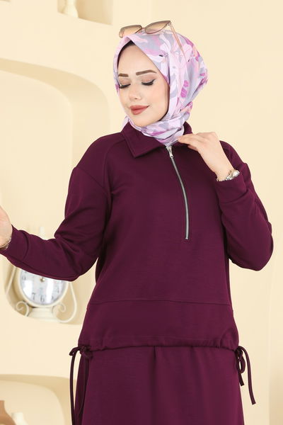 M.S.Z. - Tuniği Bağcıklı Modal Takım 2636MSZ1172-MS Mürdüm - 421696