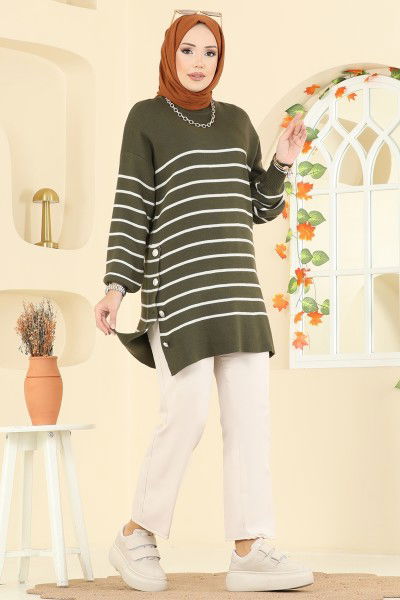 A.Y.D. - Tuniği Çizgili Triko Tunik 2751AYD574-MS Haki