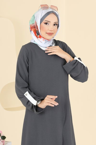 S.L. - Tuniği Yırtmaçlı Elbiseli Takım 2742SL432-MS Antrasit&Ekru - 403971