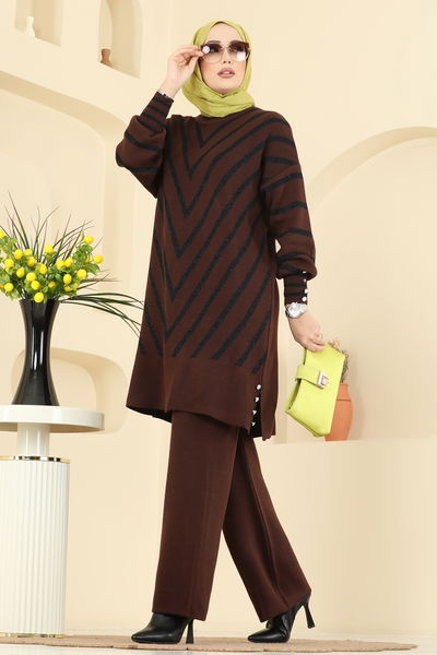 A.Y.D. - V Desen Triko Takım 2755AYD574-MS Kahve - 416074