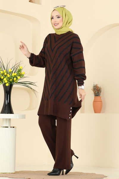 A.Y.D. - V Desen Triko Takım 2755AYD574-MS Kahve - 416075