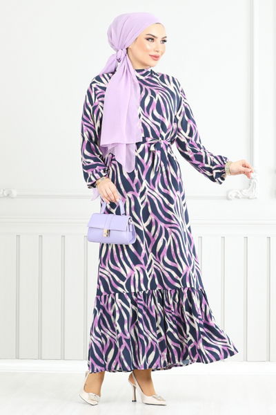 MRV O.Z.R. - Vague À Motifs Viscose Robe Numéro de pièce 825OZR1047-M Lilas - 352573