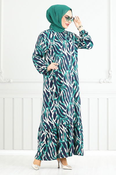 MRV O.Z.R. - Wave Patterned Viscose Dress 825OZR1047-M Green - 352565