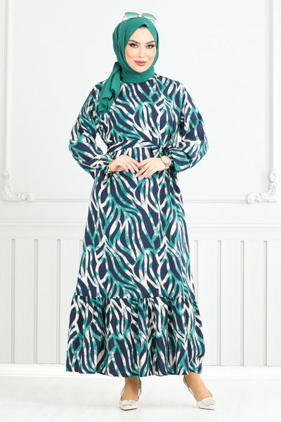 MRV O.Z.R. - Wave Patterned Viscose Dress 825OZR1047-M Green - 352566