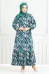Wave Patterned Viscose Dress 825OZR1047-M Green - Thumbnail