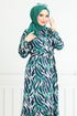 Wave Patterned Viscose Dress 825OZR1047-M Green - Thumbnail