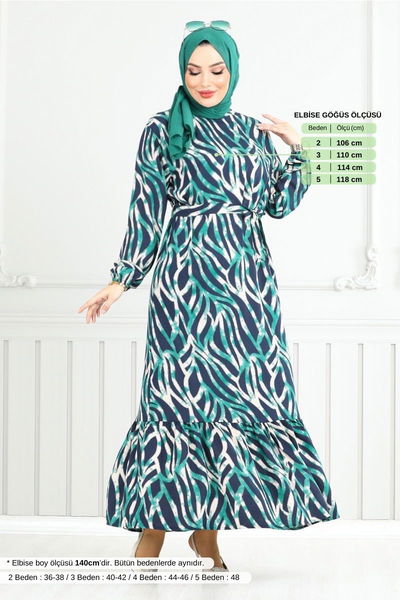 MRV O.Z.R. - Wave Patterned Viscose Dress 825OZR1047-M Green - 353921