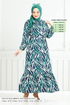 Wave Patterned Viscose Dress 825OZR1047-M Green - Thumbnail