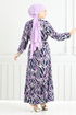 Wave Patterned Viscose Dress 825OZR1047-M Lilac - Thumbnail
