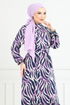 Wave Patterned Viscose Dress 825OZR1047-M Lilac - Thumbnail