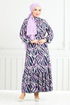 Wave Patterned Viscose Dress 825OZR1047-M Lilac - Thumbnail