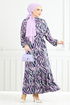 Wave Patterned Viscose Dress 825OZR1047-M Lilac - Thumbnail