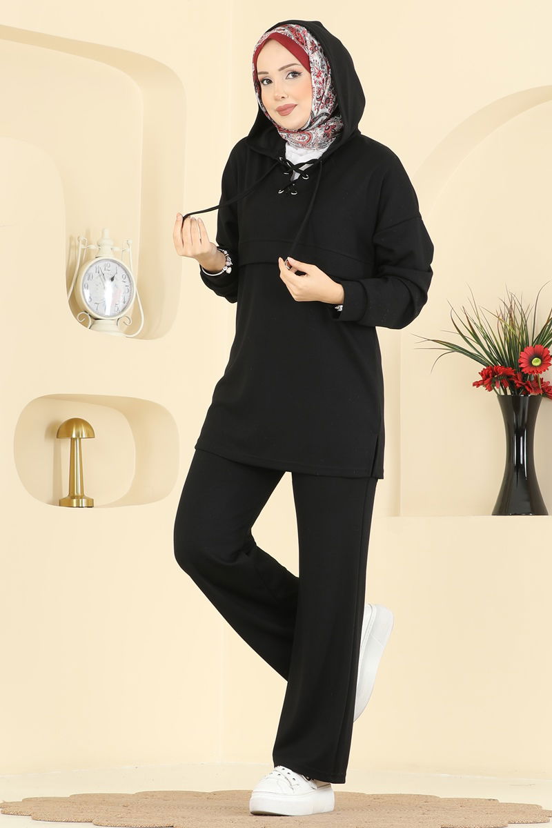 Yaka Bağcıklı Modal Takım 2749AYD574-MS Siyah