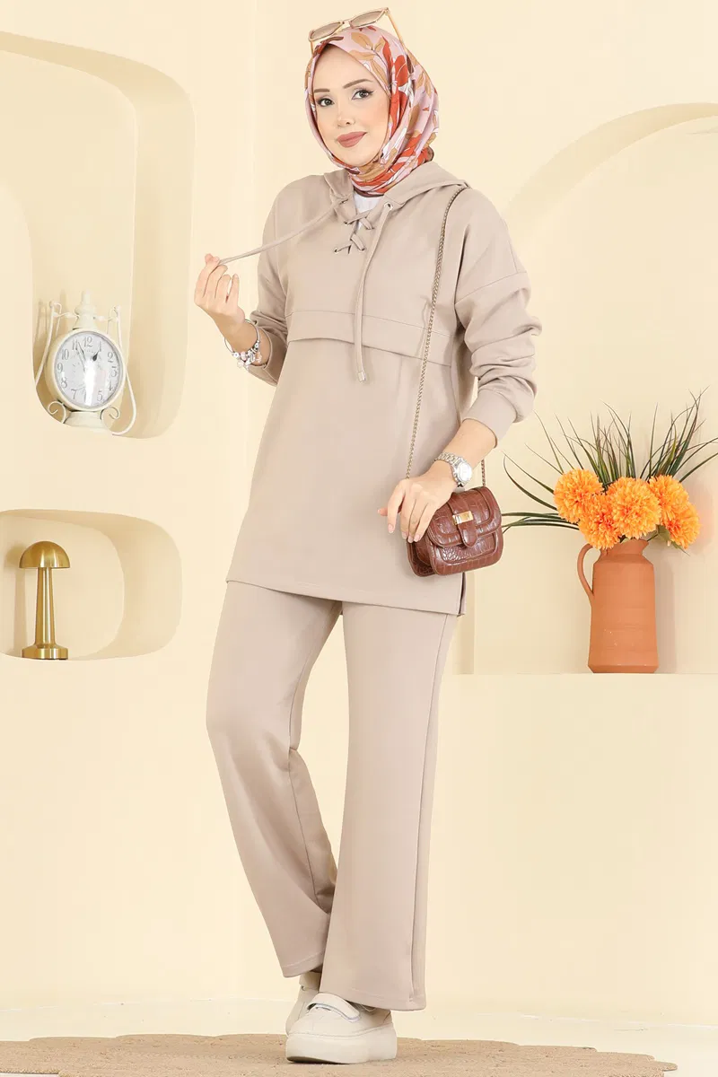 Yaka Bağcıklı Modal Takım 2749AYD574-MS Taş