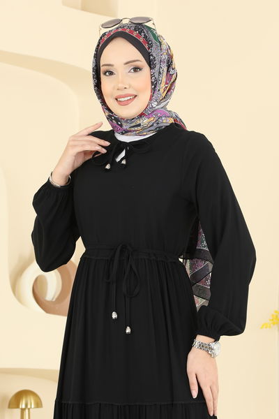 B.G.S. - Yakası Bağcıklı Belmando Elbise 7151BG354-MS Siyah - 424634