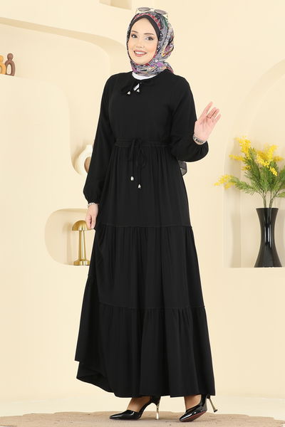 B.G.S. - Yakası Bağcıklı Belmando Elbise 7151BG354-MS Siyah - 424635