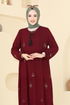 Yakası Bağcıklı Rahat Elbise 4095ZNNK1102-MS Bordo - Thumbnail