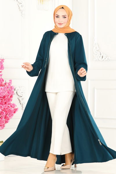 S.L. - Yakası Bağcıklı Tesettür Ferace 2483SL432-MS Petrol - 422365