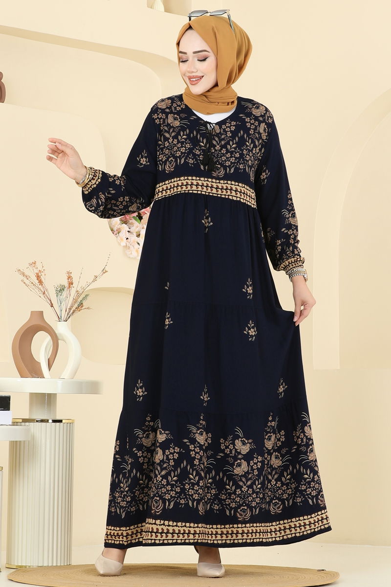 Yakası Bağcıklı Viskon Elbise 5013ERK1158-MS Laci