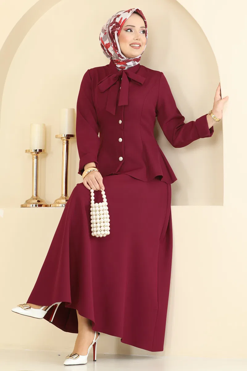 Yakası Bağlamalı Dabıl Takım 2799SL432-MS Bordo