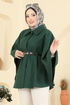 Yakası Düğmeli Kaşe Panço 6070TEG847-MS Zümrüt - Thumbnail