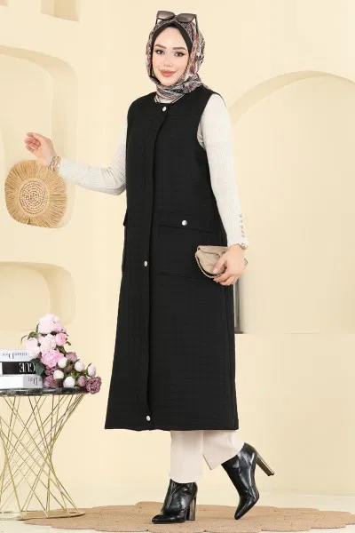 T.R.T. - Yakası Garnili Kapitone Yelek 1980TRT545-MS Siyah