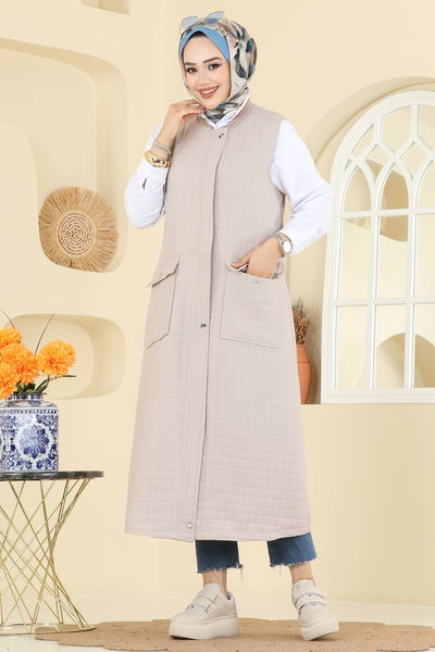 T.R.T. - Yakası Garnili Kapitone Yelek 1980TRT545-MS Taş - 412480