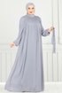 Yakası İncili Tesettür Abiye 6622YG95-MS Gri - Thumbnail