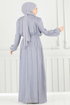Yakası İncili Tesettür Abiye 6622YG95-MS Gri - Thumbnail