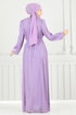 Yakası İncili Tesettür Abiye 6622YG95-MS Lila - Thumbnail