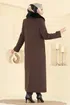 Yakası Kürk Detaylı Kaşe Kaban 8184AB368-MS Kahve - Thumbnail