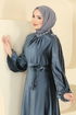 Yakası Taş Detaylı Kadife Elbise 5709EDF311-MS Antrasit - Thumbnail