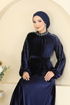 Yakası Taş Detaylı Kadife Elbise 5709EDF311-MS Laci - Thumbnail