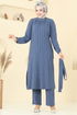 Yakası Taşlı Tesettür Takım 4085PM271-MS İndigo - Thumbnail