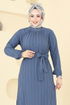 Yakası Taşlı Tesettür Takım 4085PM271-MS İndigo - Thumbnail