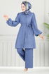 Yakası Taşlı Tesettür Takım 9038S324-MS Açık İndigo - Thumbnail