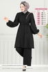 Yakası Taşlı Tesettür Takım 9038S324-MS Siyah - Thumbnail