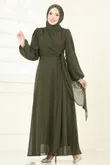 B.İ.S.S.K. - Yandan Bağcıklı Abiye Elbise 6226BSK463-MS Haki