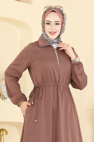 F.O.N. - Yandan Bağcıklı İki İplik Elbise 2029FON792-MS Pudra Vizyon - 424066