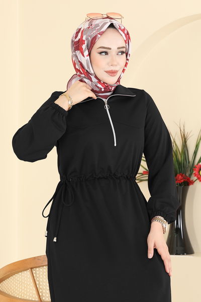 F.O.N. - Yandan Bağcıklı İki İplik Elbise 2029FON792-MS Siyah - 424075