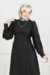 Yandan Bağcıklı Tesettür Elbise 5962BSK463-MS Siyah - Thumbnail