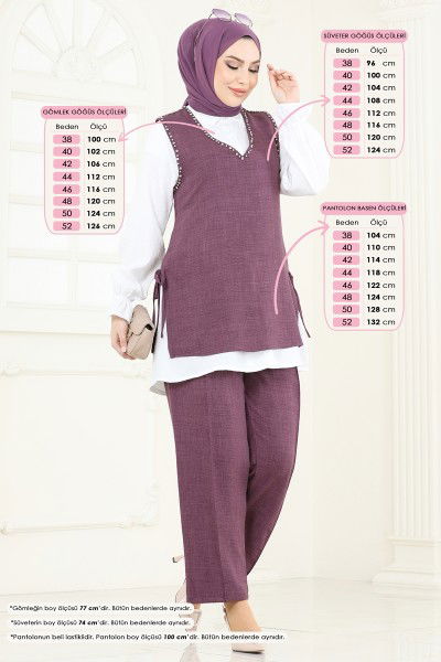 H.B.S. - Yandan Bağcıklı Üçlü Takım 3079HBS856-MS Koyu Gül Kurusu