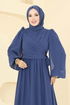 Yandan Bağlamalı Şifon Abiye 8110AB368-MS İndigo - Thumbnail