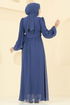 Yandan Bağlamalı Şifon Abiye 8110AB368-MS İndigo - Thumbnail