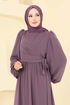 Yandan Bağlamalı Şifon Abiye 8110AB368-MS Koyu Lila - Thumbnail