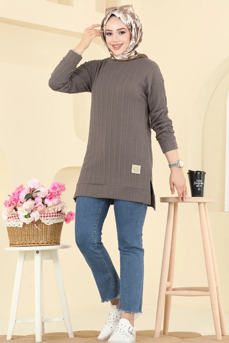 Yandan Yırtmaçlı Bürümcük Tunik 190BO429-MS Koyu Vizyon