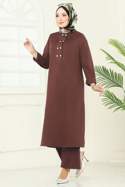 D.V.L. - Yandan Yırtmaçlı Mira Takım 454DVL817-MS Kahve